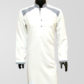 White Titanium Cotton Shalwar Kameez With Contrast 